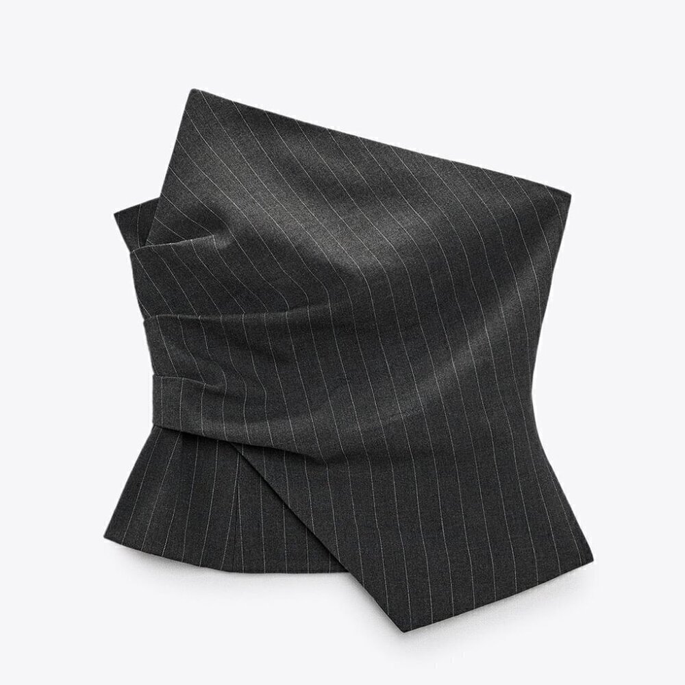 New Zara Pinstripe Strapless Ruched Dark Gray Corset Top XL Blogger Favorite - Picture 13 of 17